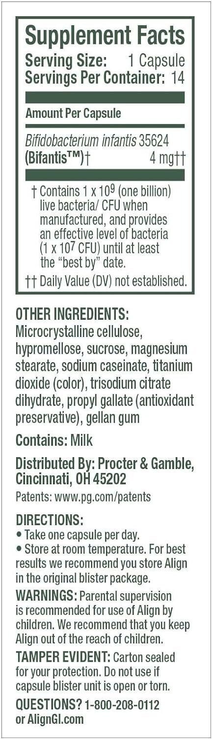 Align Probiotic Supplement 1-Billion CFU Daily Digestive Health Support 14 Caps
