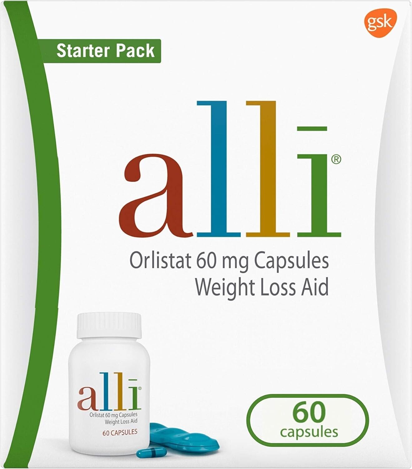alli Weight Loss Aid 60mg Pill - Diet Slimming Fat Blocker Detox - 60 Capsules