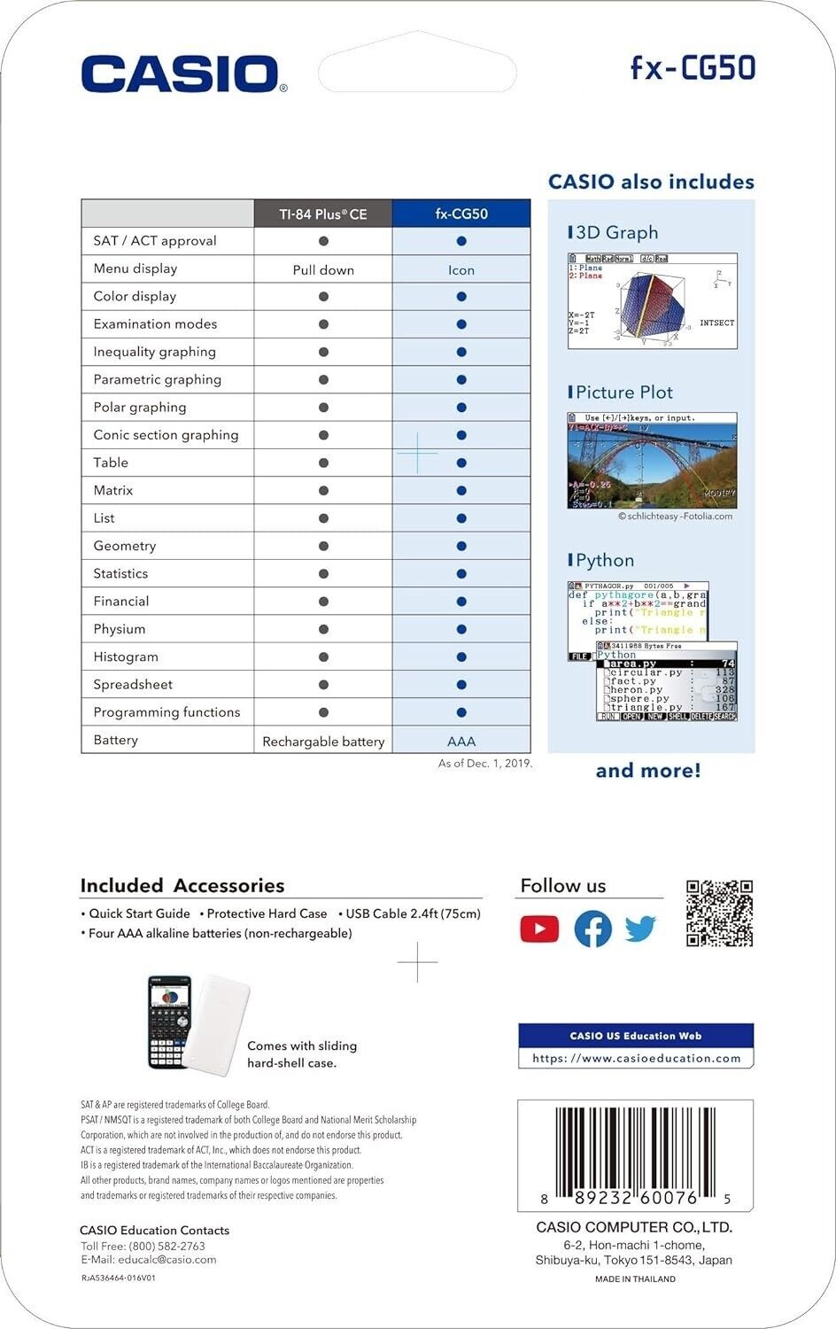 Casio Colour FX-CG50 Graphic Calculator FREE SHIPPING