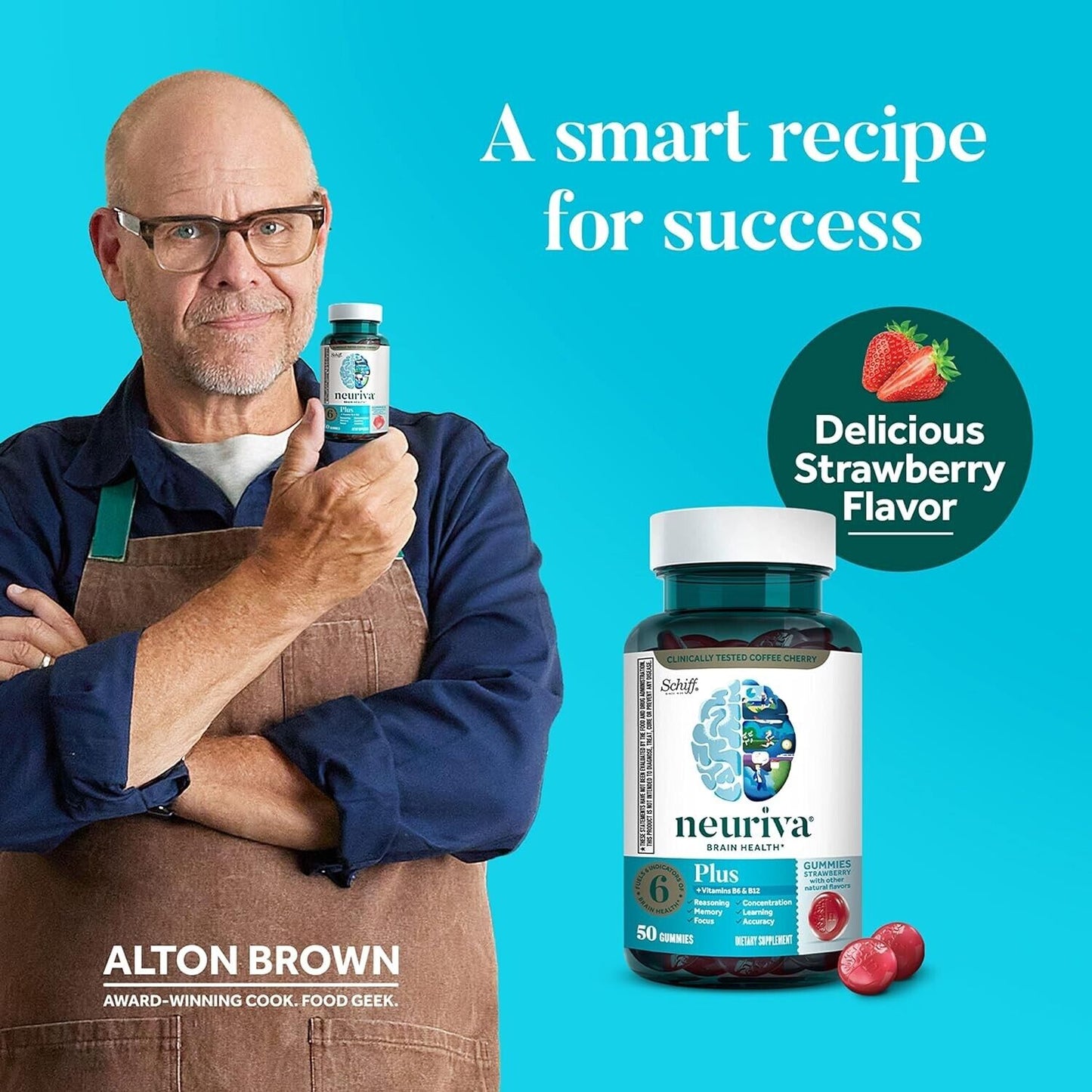 NEURIVA Brain Health Plus Cognitive Focus Memory Support 50 Gummies - Strawberry