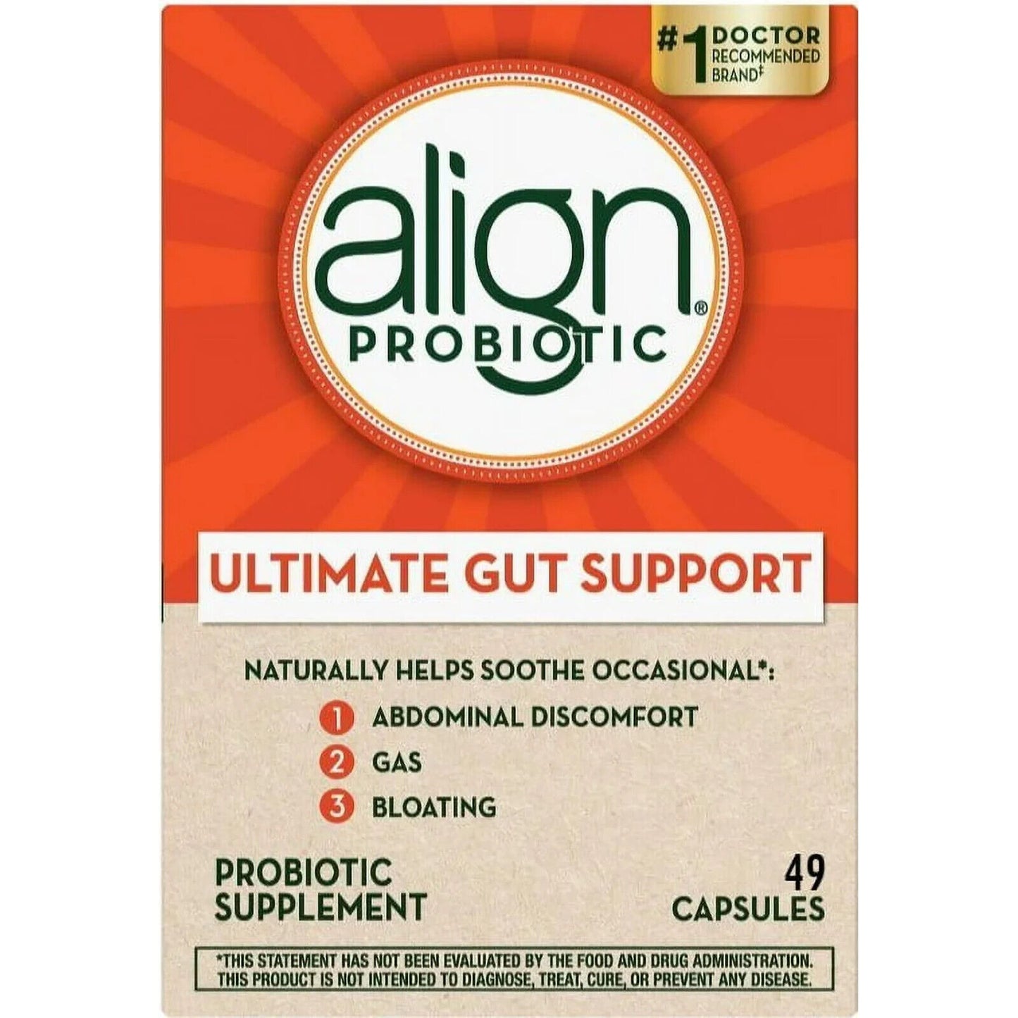 Align Probiotic Supplement - ULTIMATE GUT SUPPORT - 1-Billion CFU - 49 Capsules