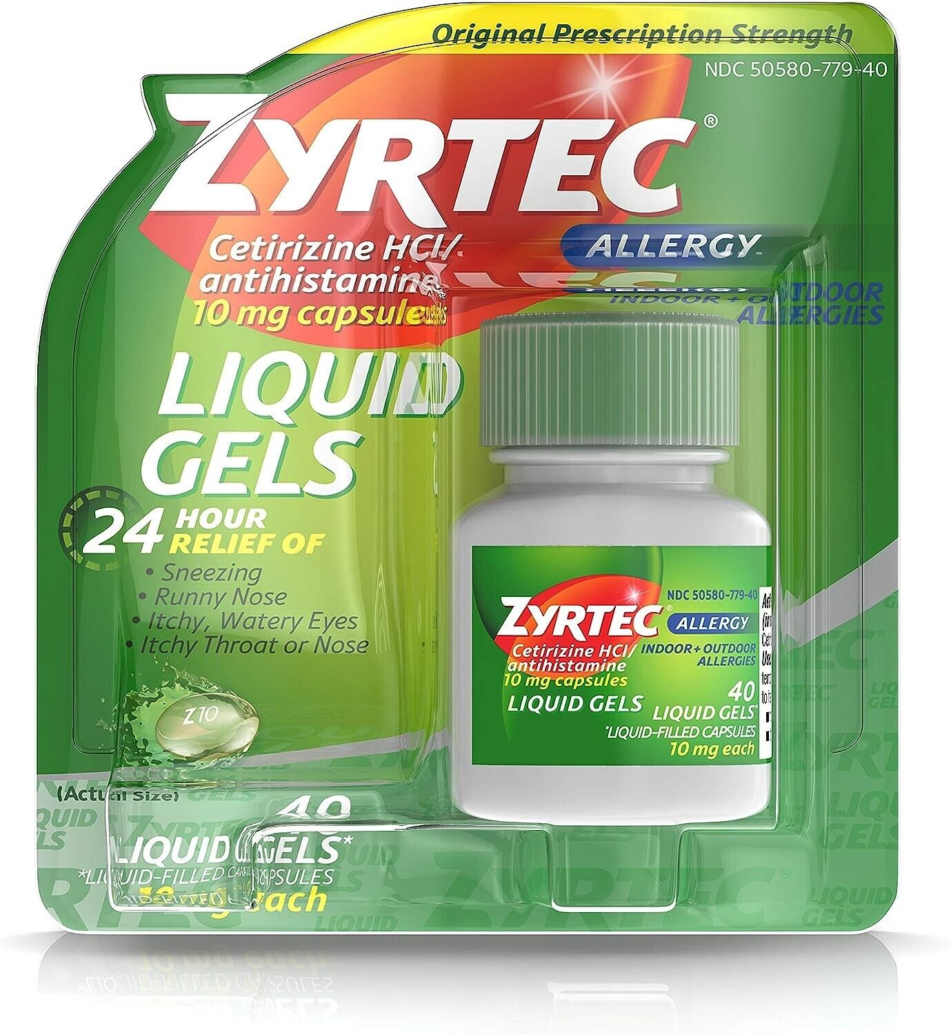 ZYRTEC CETIRIZINE 10MG 24HR ALLERGY & HAYFEVER RELIEF 40 GELCAPS EXP. 10/2024