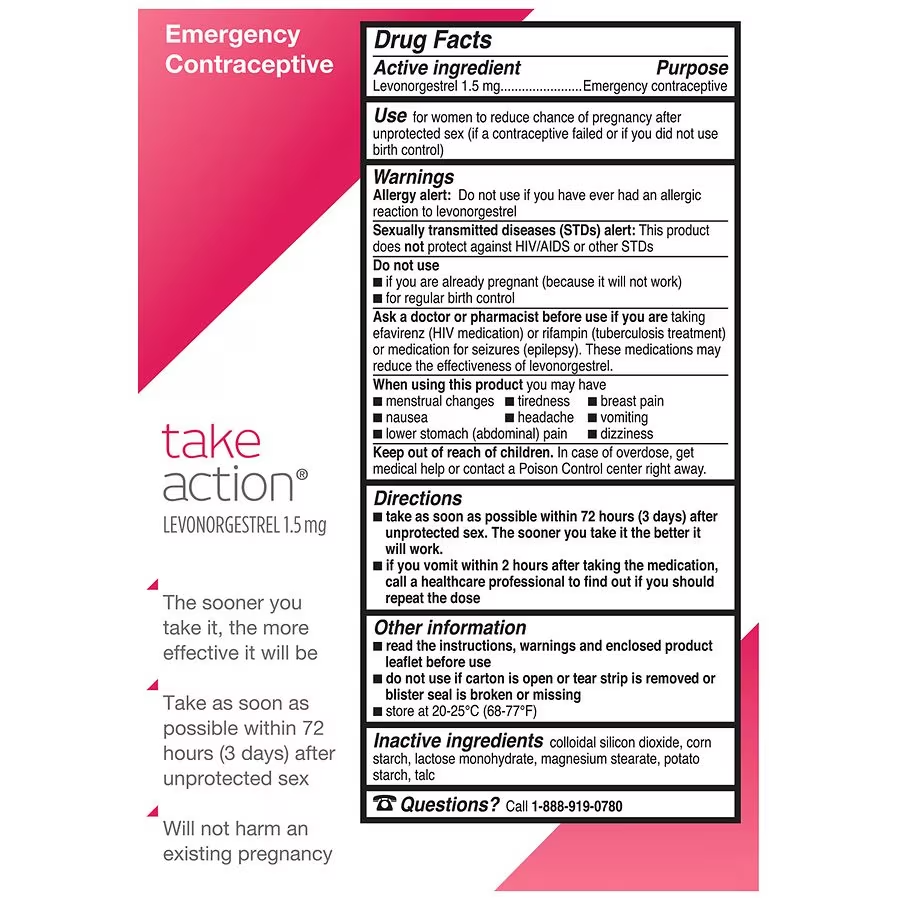 Take Action - Emergency Contraceptive Morning After Pill 72HR 1.5mg - 1 Tablet
