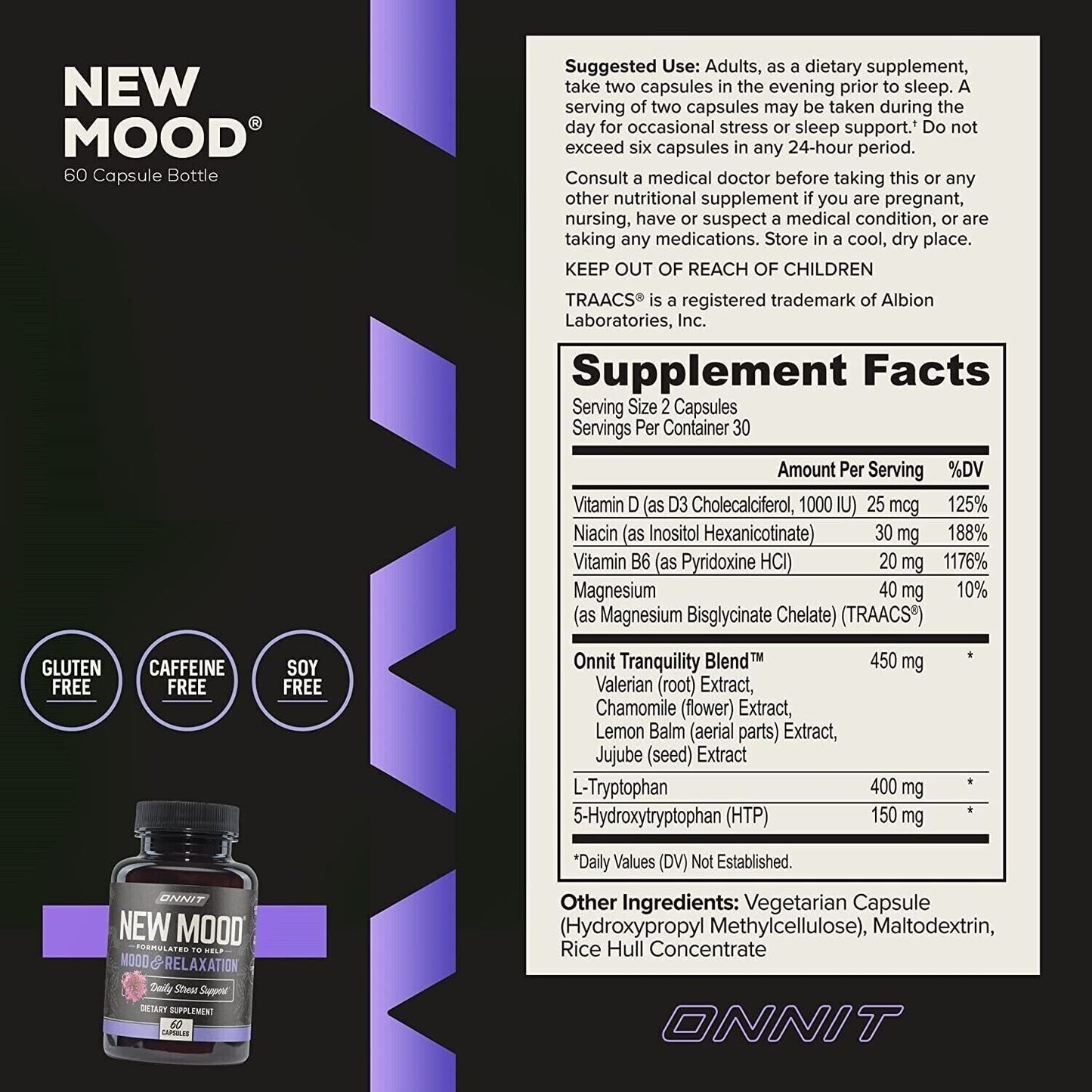ONNIT New Mood 60 Capsules 5-HTP L-Tryptophan Joe Rogan JRE - FREE EXPRESS POST!