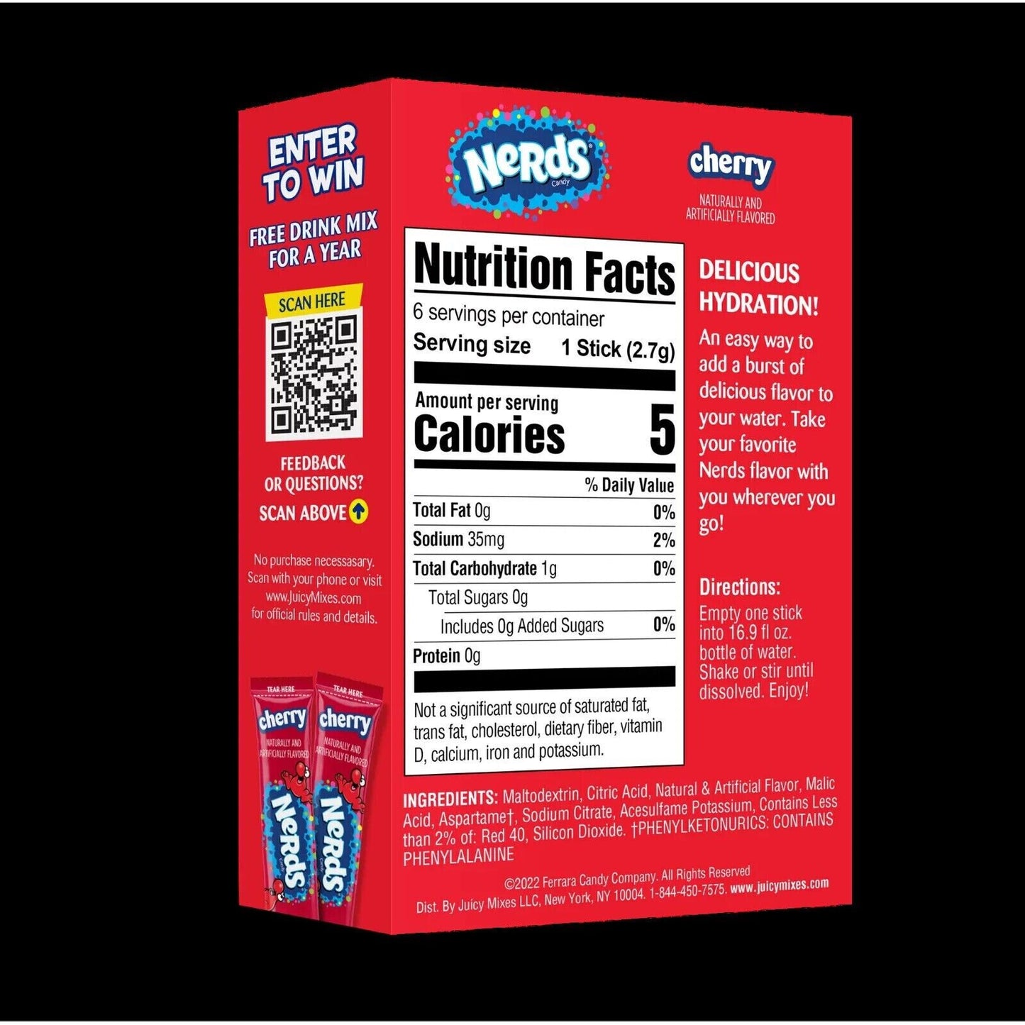 Nerds Drink Mix (sugar free powder) - 3 Flavour Choices - 6 Servings