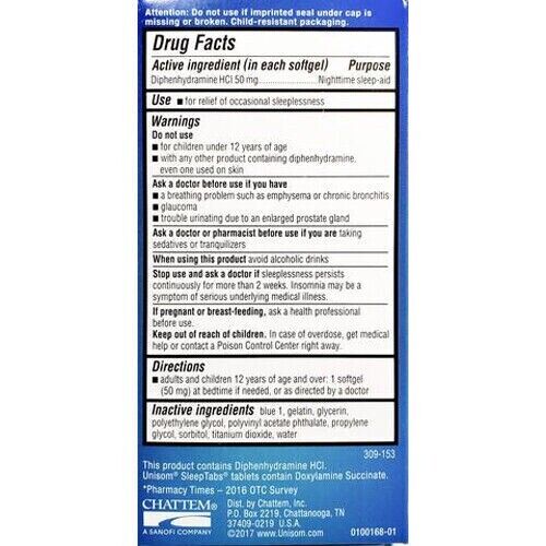 UNISOM Sleep gels 50mg Bed Sleep Aid 100 SoftGels MELB STOCK - FREE EXPRESS POST