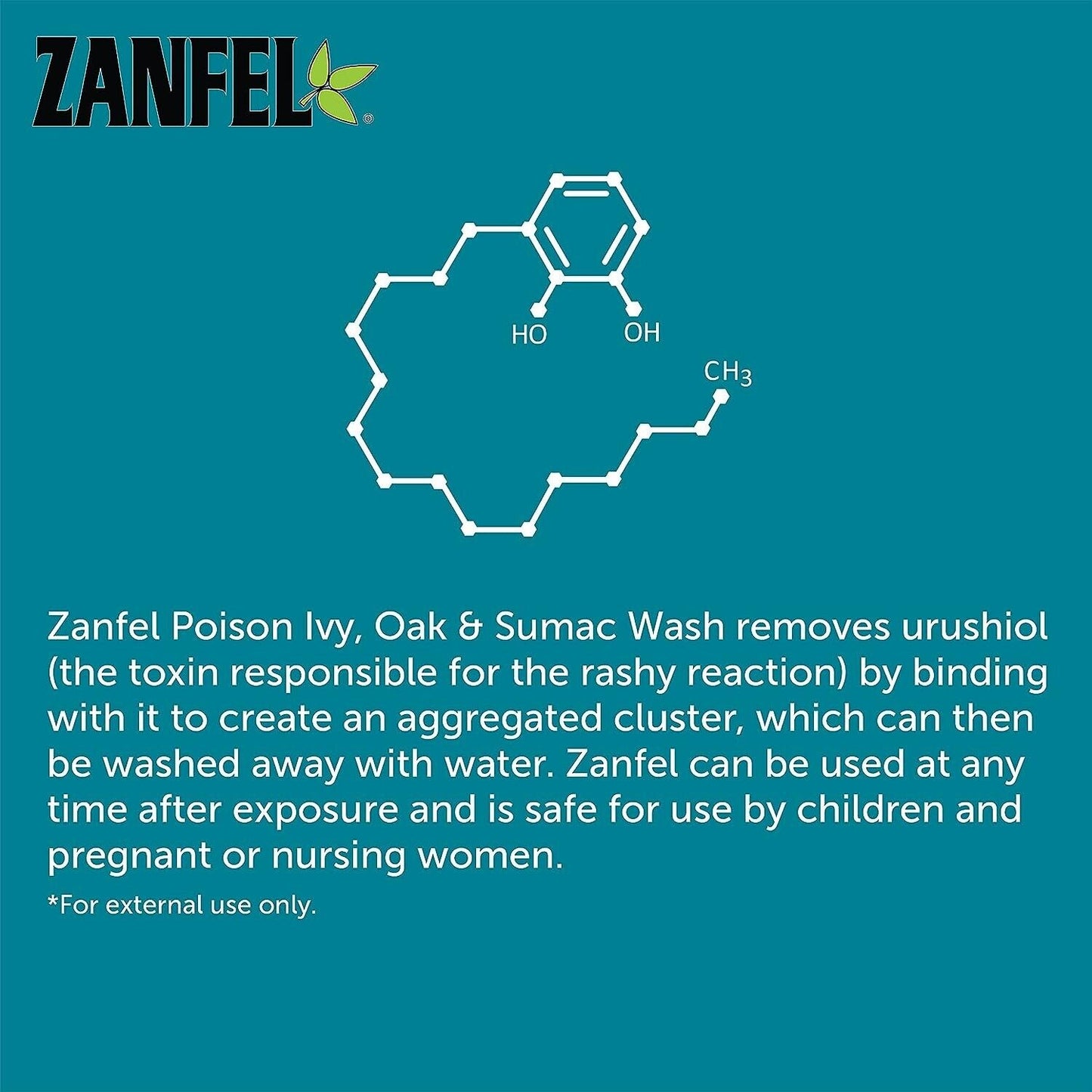 ZANFEL Poison Ivy Oak Sumac Urushiol Skin Wash - Itch Pain Rash Relief - 30mL