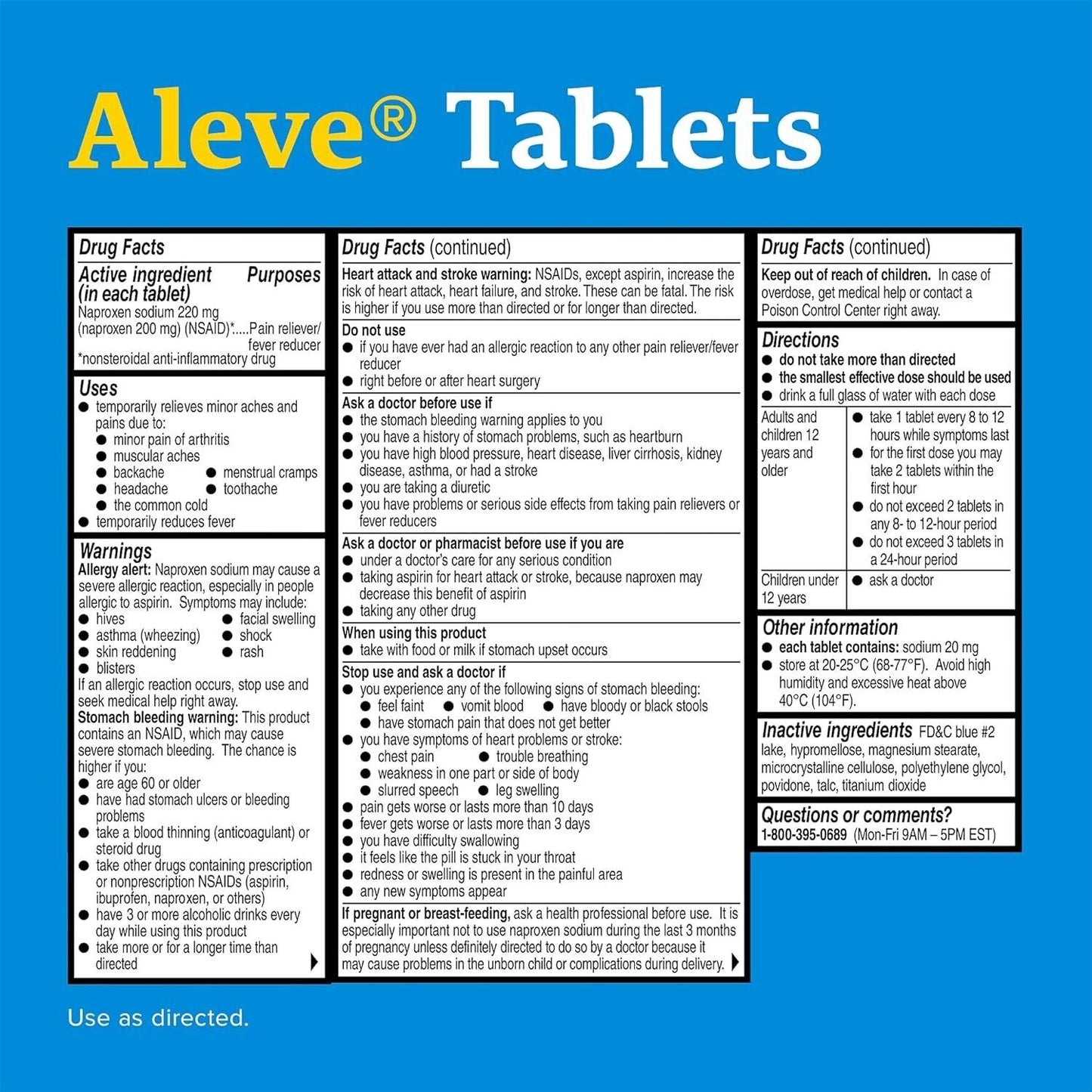 Aleve Easy-Open Arthritis Cap 200 Tablet 12HR Headache Pain Relief Fever Reducer