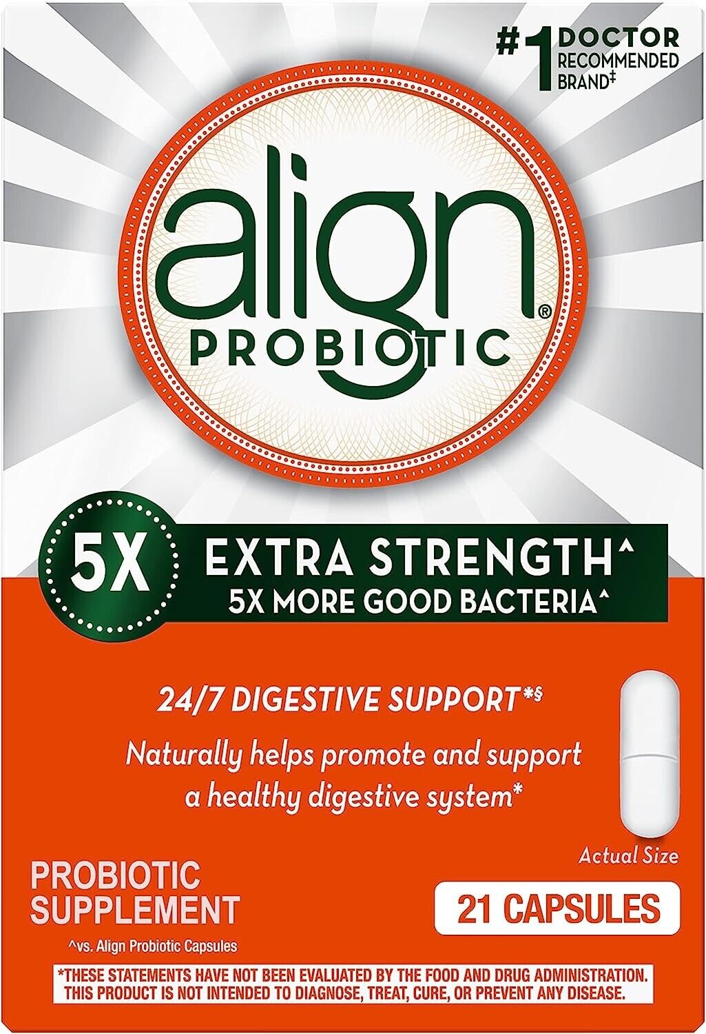 Align Probiotic 5X EXTRA STRENGTH 5-Billion CFU Digestive Health Support 21 Caps