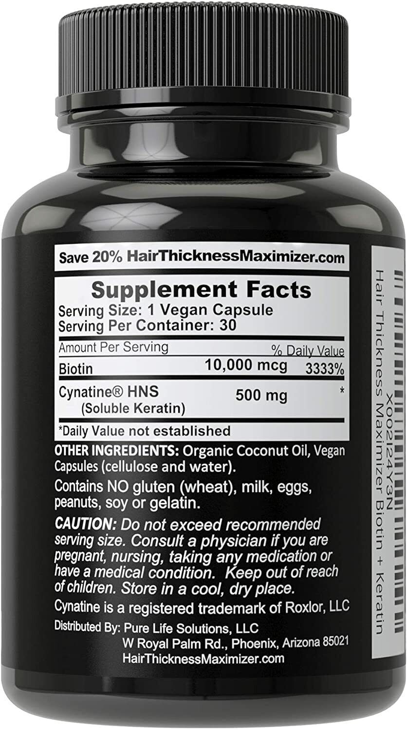 BIOTIN 10000 mcg + KERATIN 500mg HAIR GROWTH VITAMINS REDUCE HAIR LOSS - 30 CAPS