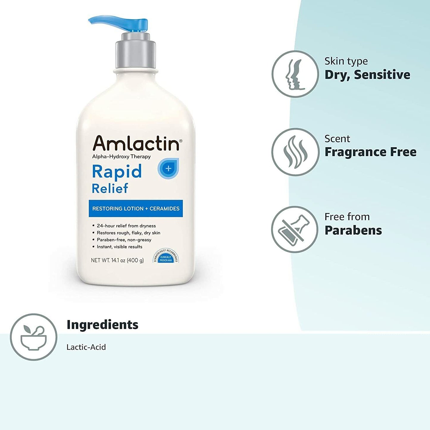 AmLactin Rapid Relief Restoring Lotion + Ceramides Alpha-Hydroxy Therapy 400 mL
