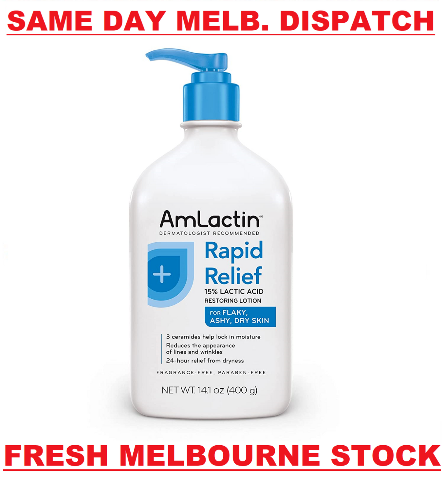 AmLactin Rapid Relief Restoring Lotion + Ceramides Alpha-Hydroxy Therapy 400 mL