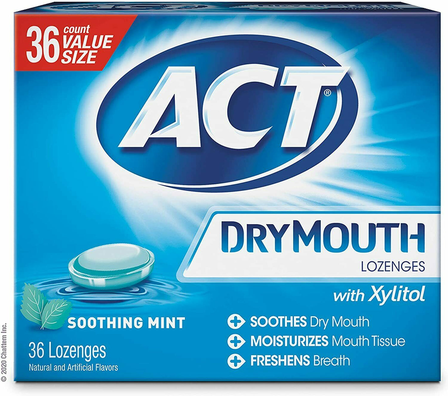 ACT Dry Mouth Relief and Moisturizing Lozenges + Xylitol - Soothing Mint 36 Pack