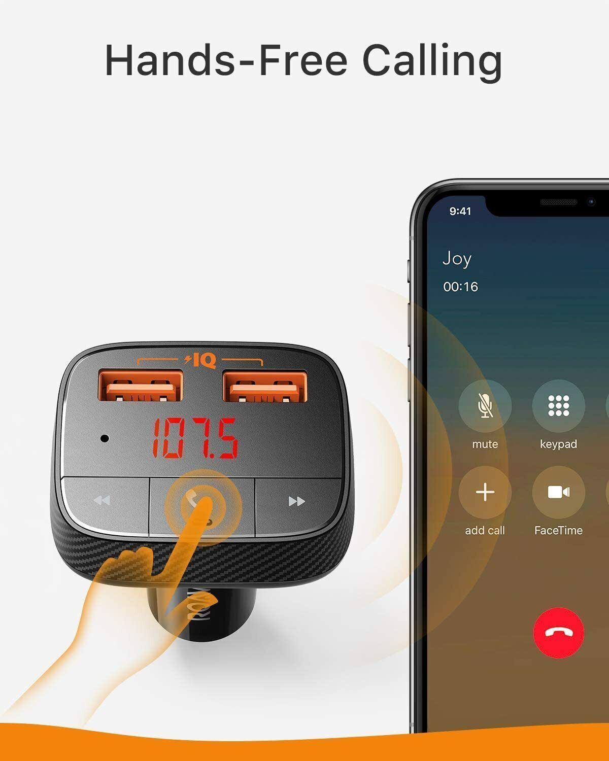 ANKER ROAV FM TRANSMITTER SMARTCHARGE BLUETOOTH CAR KIT F0 HANDS FREE R5113112