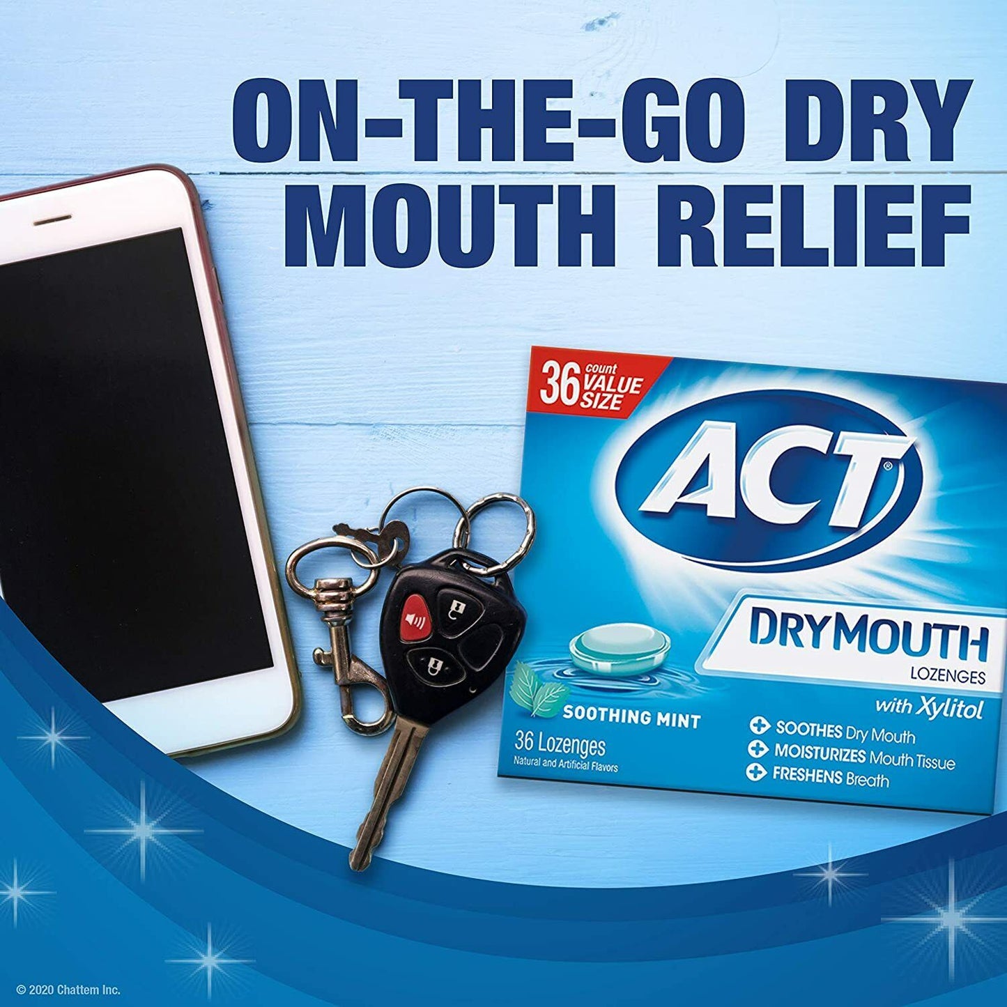 ACT Dry Mouth Relief and Moisturizing Lozenges + Xylitol - Soothing Mint 36 Pack