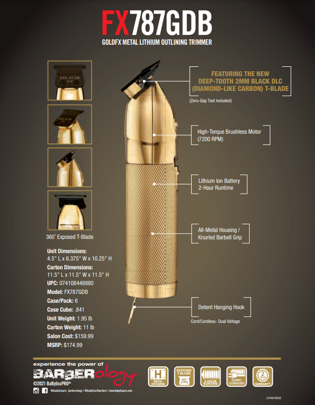 Babyliss Pro GoldFX Skeleton Outline Lithium Hair Trimmer- Gold FX - BabylissPro