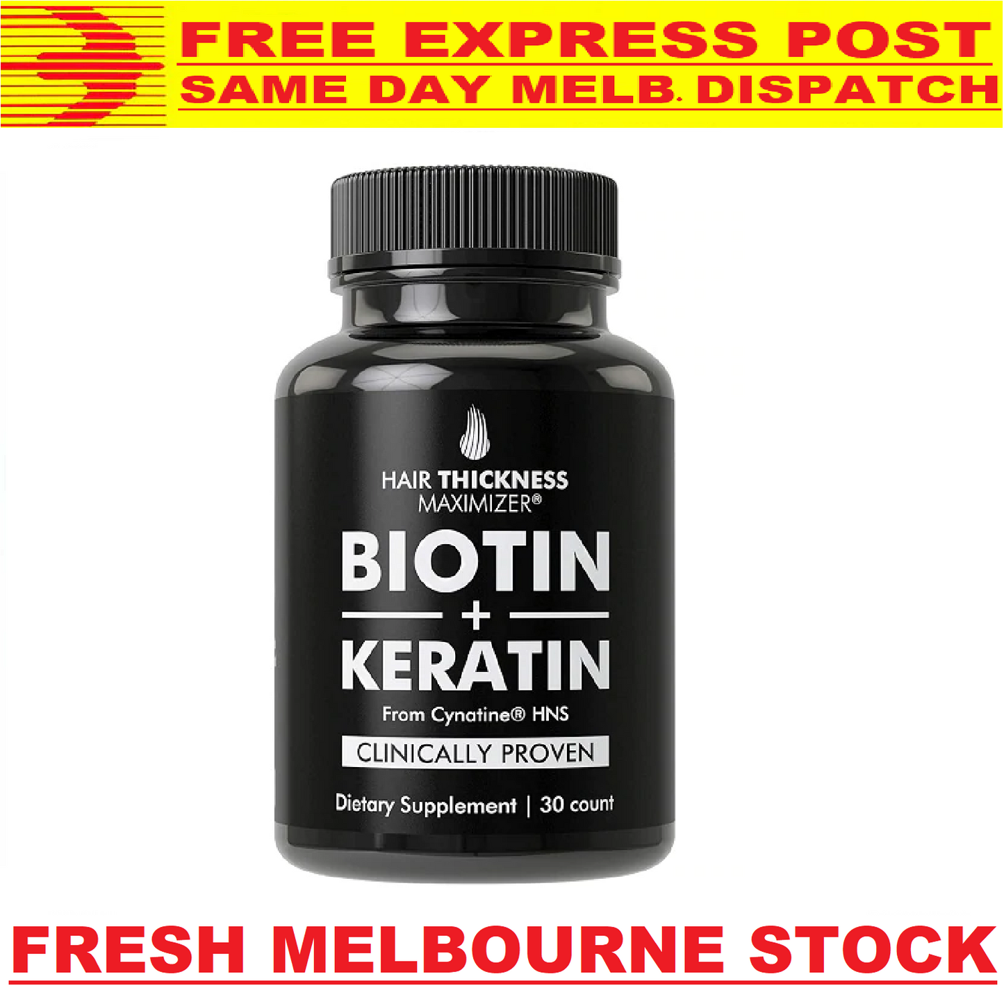 BIOTIN 10000 mcg + KERATIN 500mg HAIR GROWTH VITAMINS REDUCE HAIR LOSS - 30 CAPS