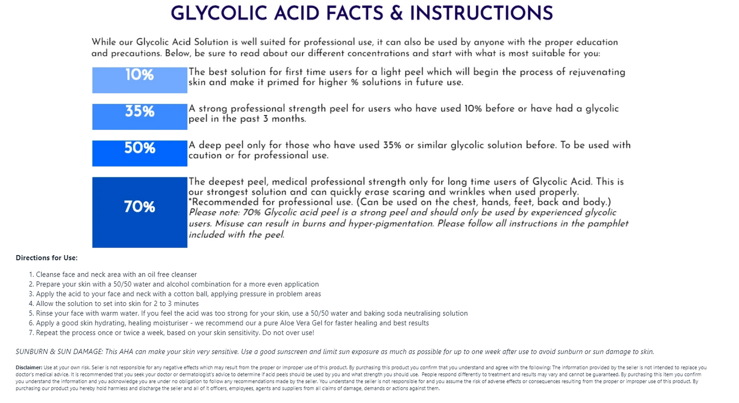GLYCOLIC ACID CHEMICAL FACE PEEL Kit Medical Grade 100% Pure Acne Scars Wrinkles