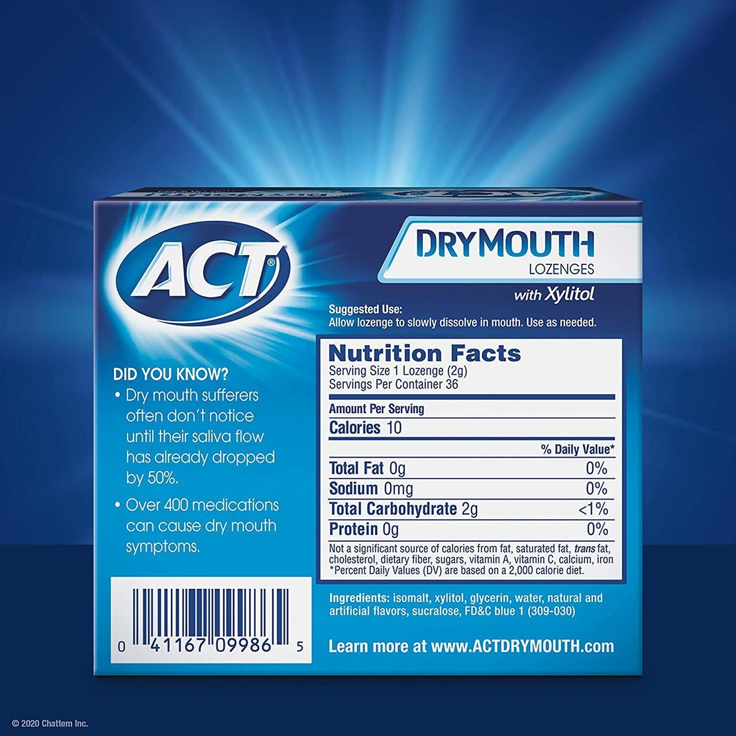ACT Dry Mouth Relief and Moisturizing Lozenges + Xylitol - Soothing Mint 36 Pack