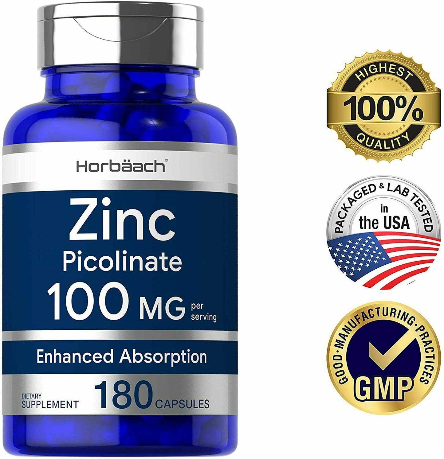 Horbaach Zinc Picolinate 100mg 180 Caps ENHANCED ABSORPTION - FREE EXPRESS POST!