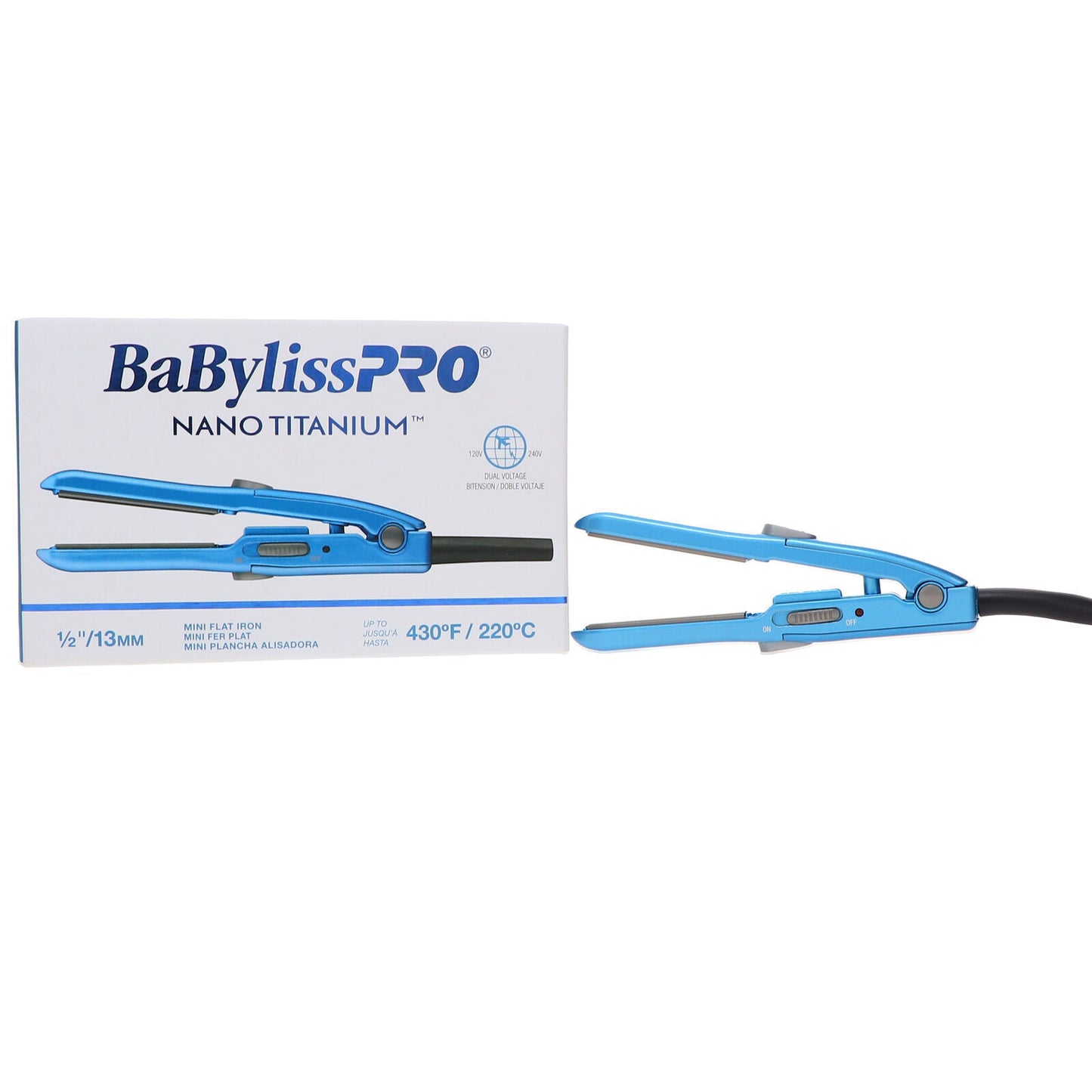 BabylissPro Nano Titanium 13mm Ceramic Mini Hair Straightener Travel Size 220°C