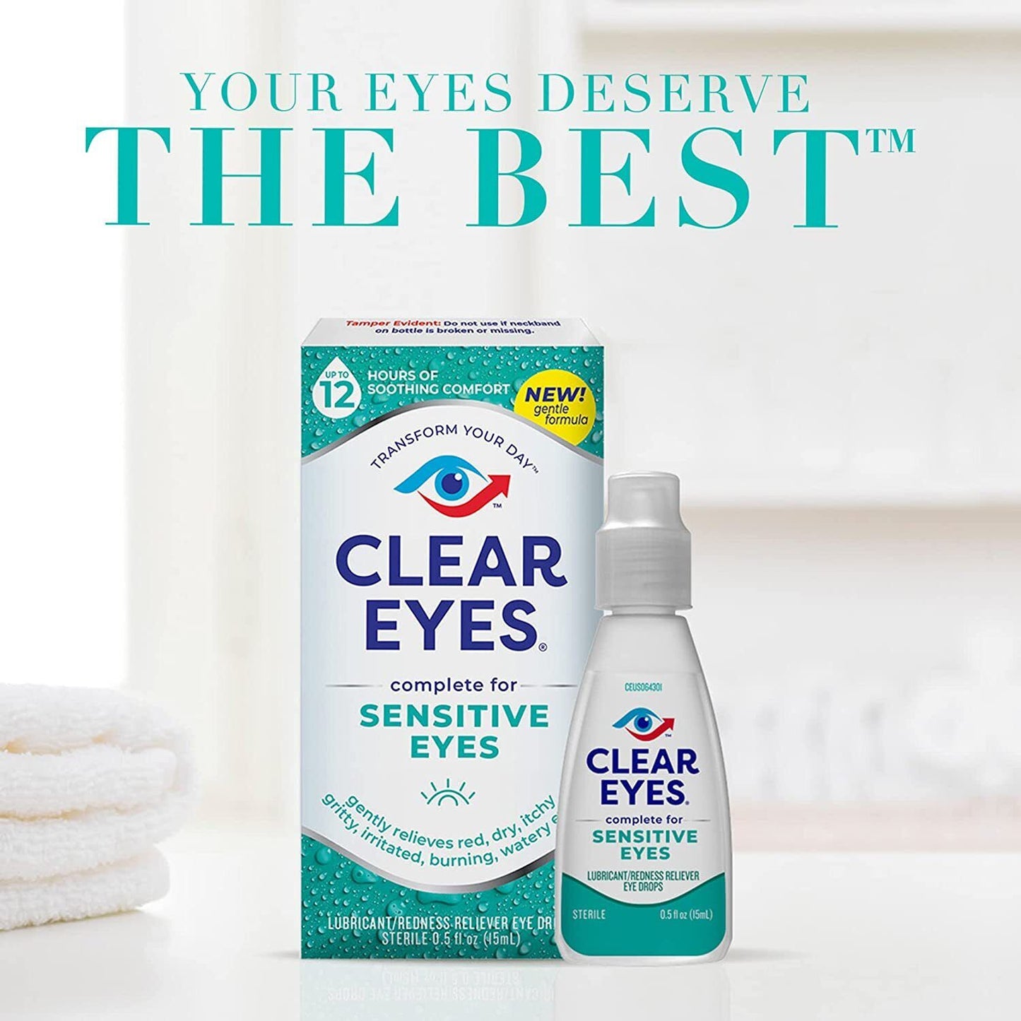 Clear Eyes Lubricant Sensitive Eye Drops - Gentle Relief Redness Dry Itchy 15mL