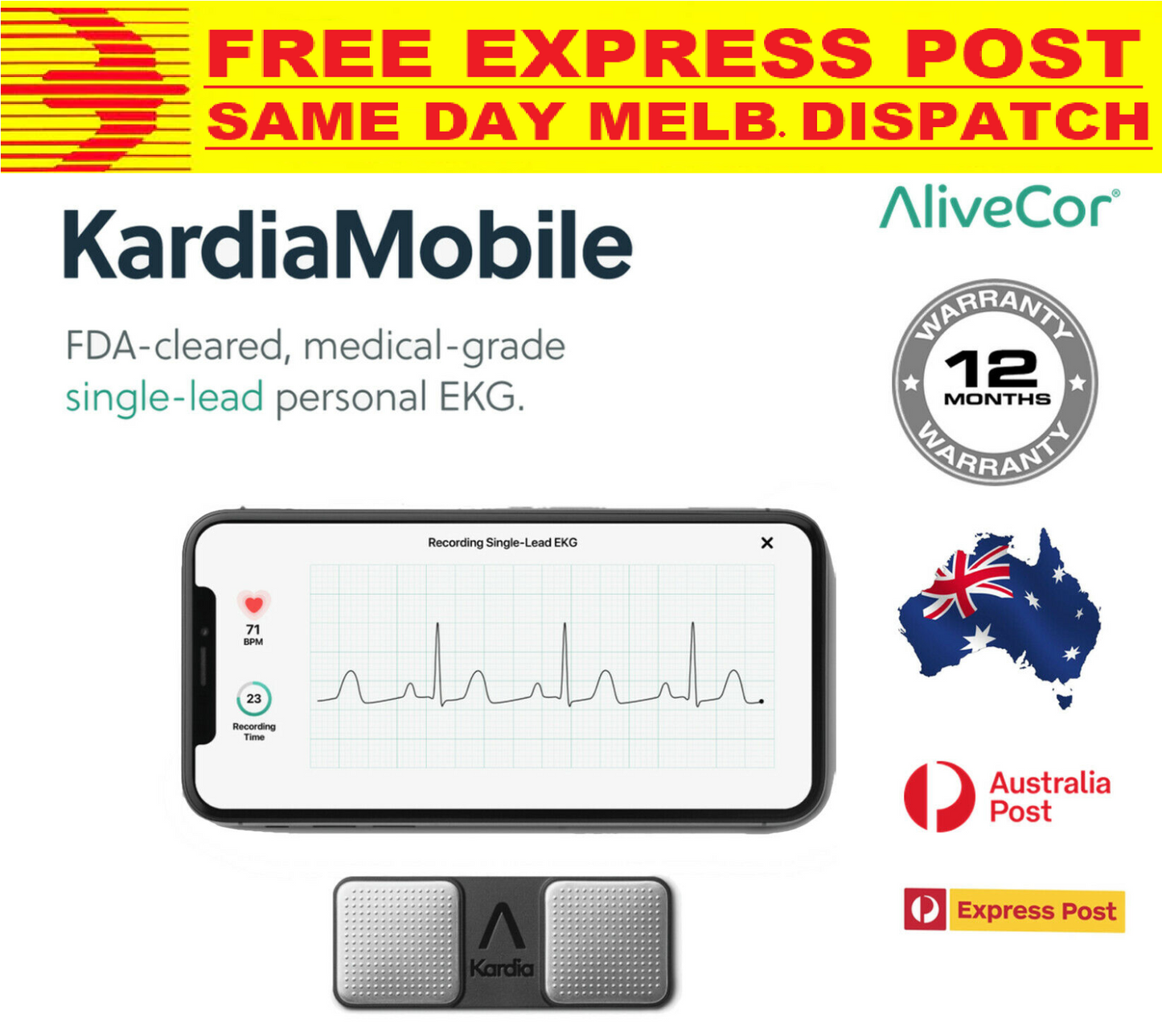 Alivecor KardiaMobile Personal Mobile EKG ECG Monitor Wireless Detects Afib NEW