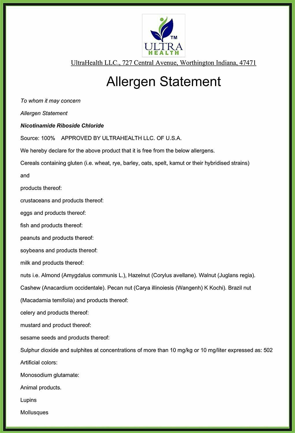 Ultra Health NICOTINAMIDE RIBOSIDE 300mg 60 Caps DOUBLE STRENGTH NAD+ Anti-Aging