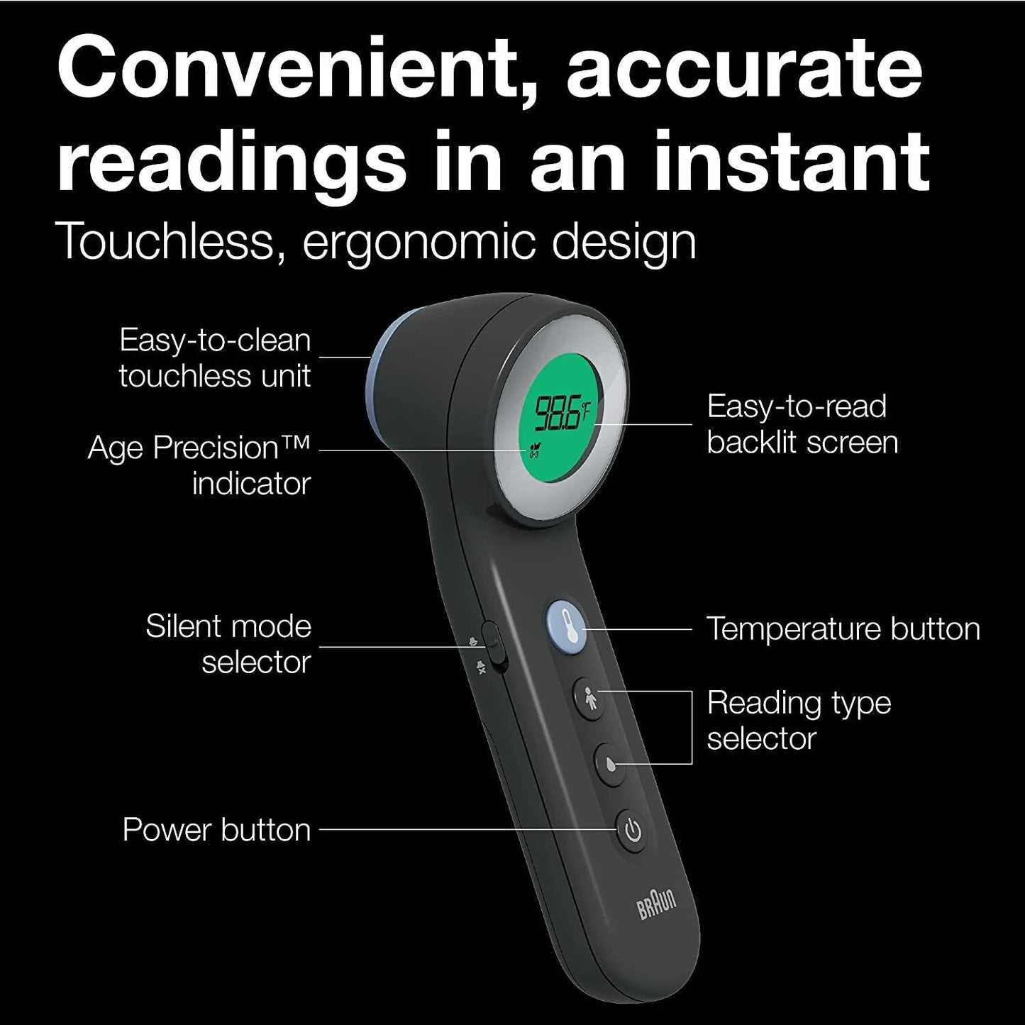 Braun No Touch 3-in-1 Thermometer BNT400 Age Precision Touchless Infrared IR NEW