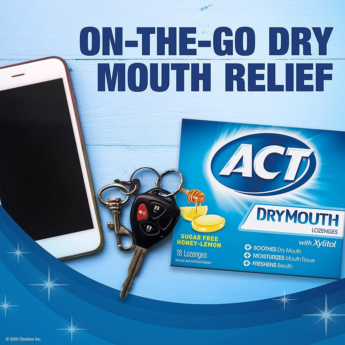 ACT Dry Mouth Relief and Moisturizing Lozenges + Xylitol - Honey Lemon 18 Pack