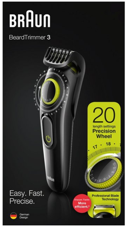 Braun Beard Trimmer 3 BT3221 Cordless Rechargeable Washable Hair Shaver Clipper