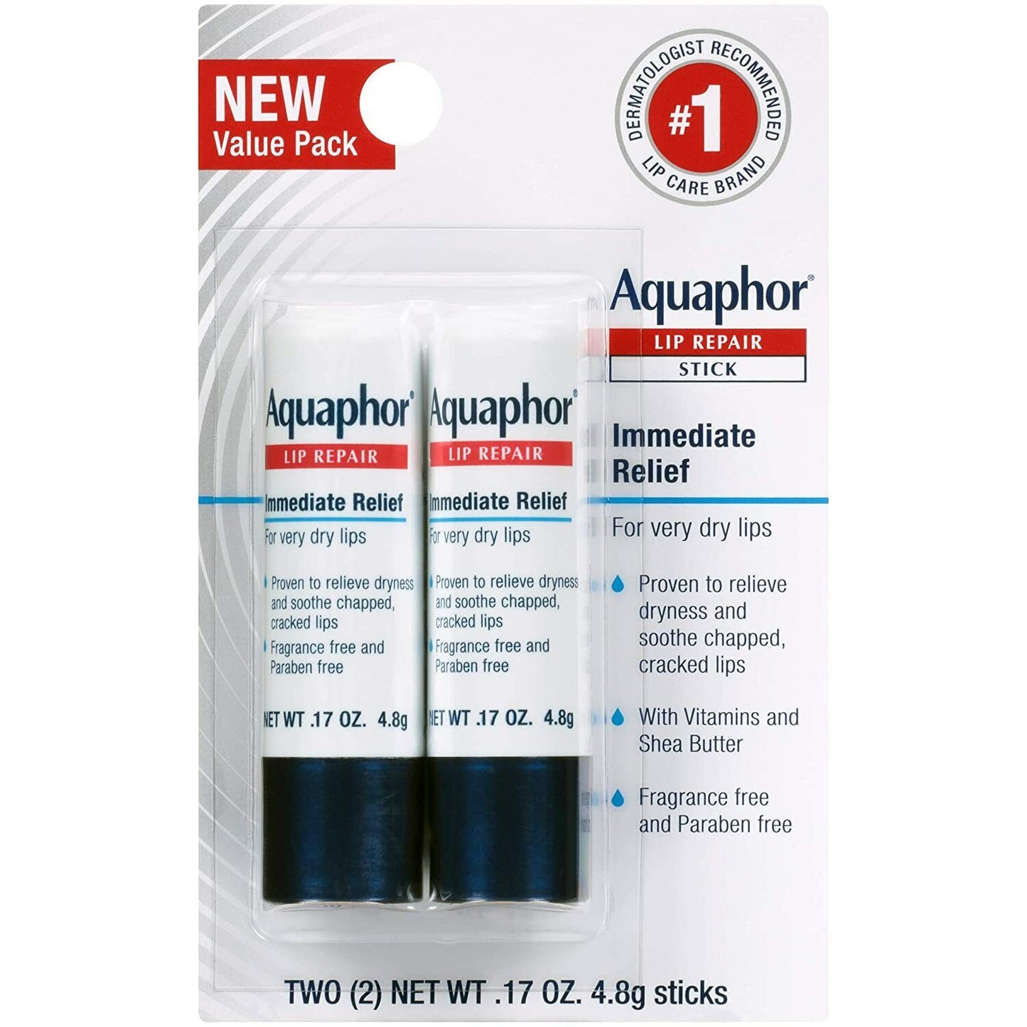 Aquaphor Lip Repair Stick - 2 Pack - Soothes Dry Chapped Lips - NEW & SEALED