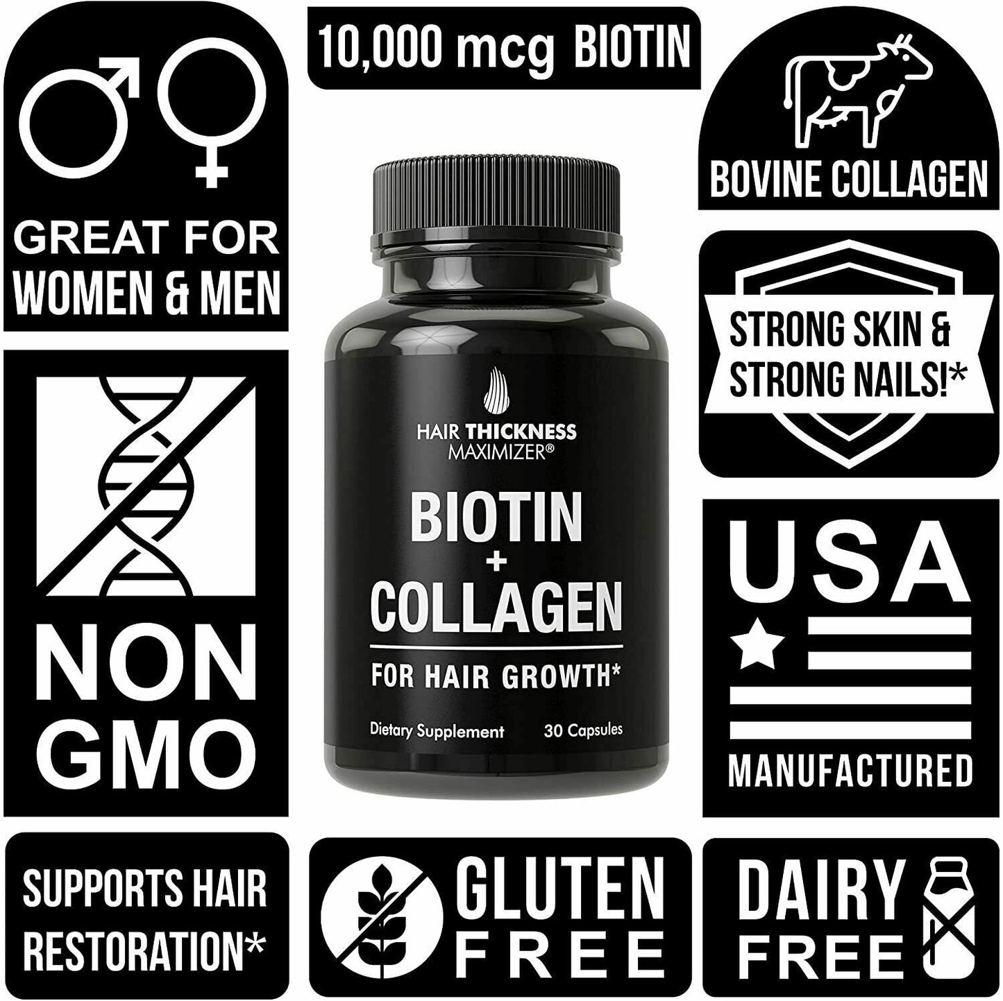 BIOTIN + COLLAGEN HAIR GROWTH VITAMINS Longer Stronger Thicker + Skin & Nails