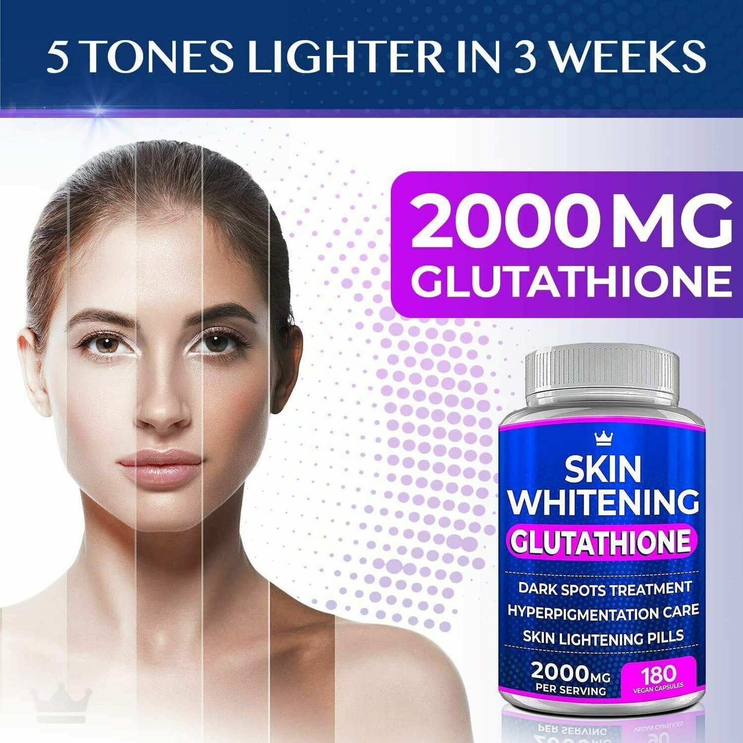SKIN WHITENING GLUTATHIONE 2000MG 180 VEGAN CAPS BRIGHTENING LIGHTENING PILLS!
