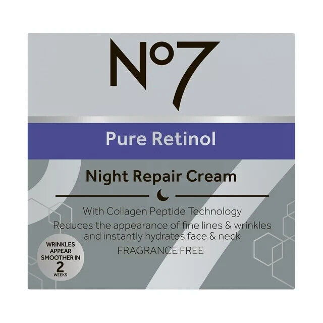 Boots No7 Laboratories PURE RETINOL - Night Repair Cream Anti Aging 50mL - NEW