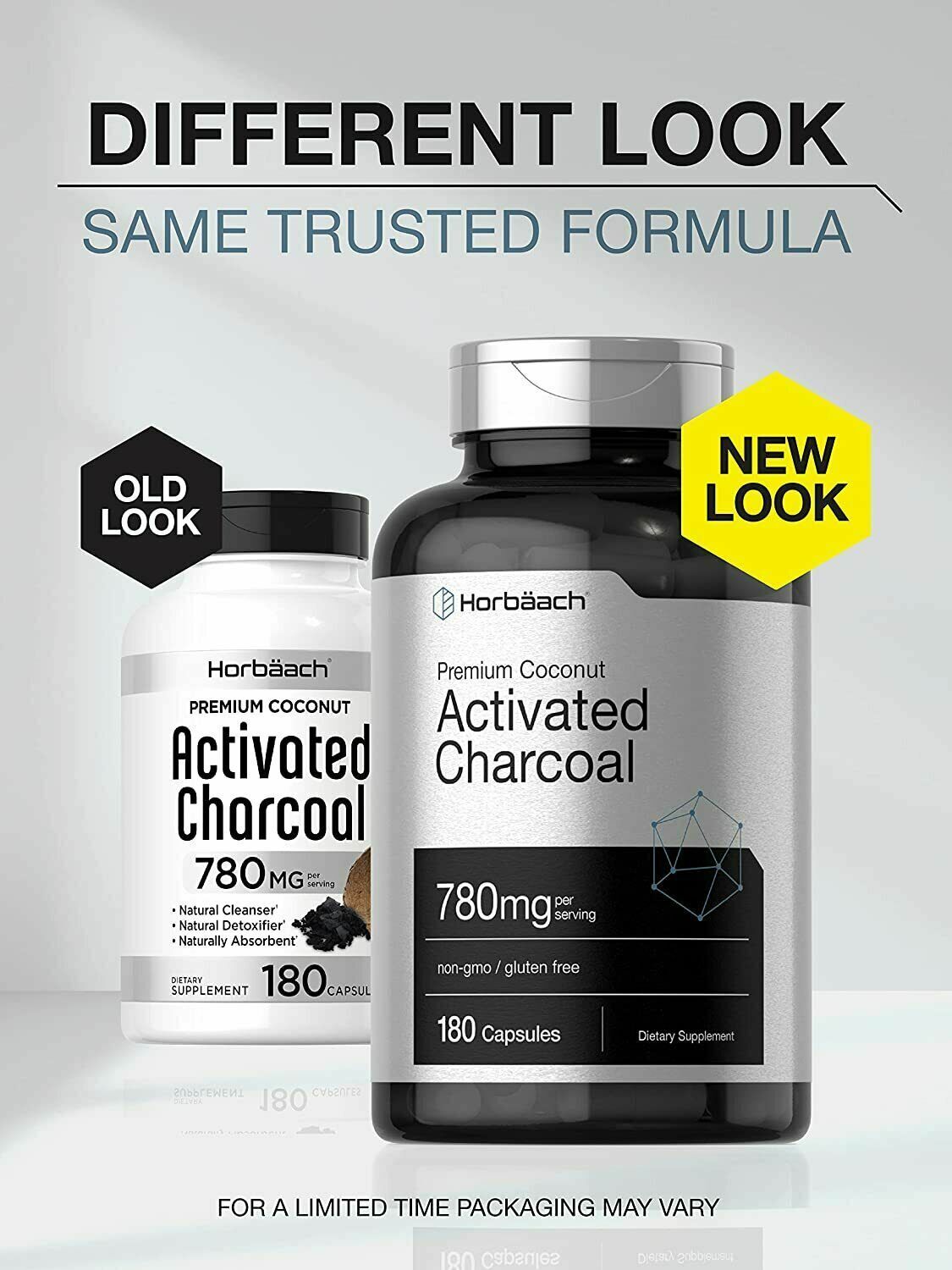 ACTIVATED CHARCOAL 780mg Horbaach HIGH DOSAGE Detox 180 Caps - FREE EXPRESS POST