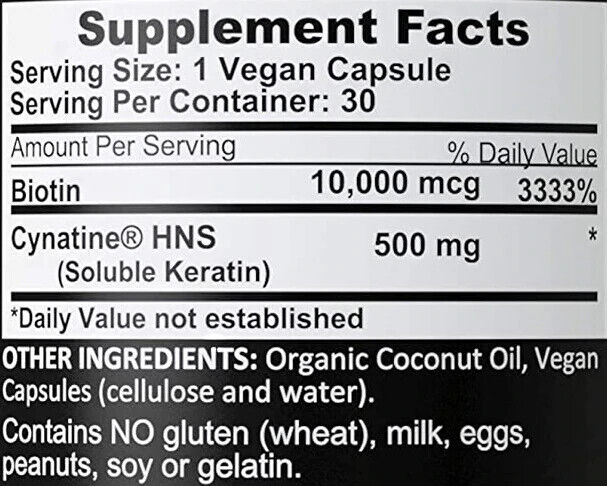 BIOTIN 10000 mcg + KERATIN 500mg HAIR GROWTH VITAMINS REDUCE HAIR LOSS - 30 CAPS