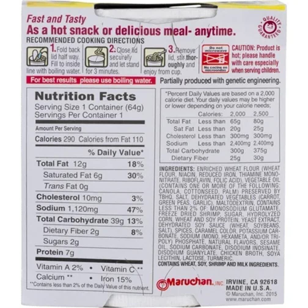 Maruchan Ramen Instant Cup Noodles - Chicken Flavour - 10 Pack (10 x 64g Cups)