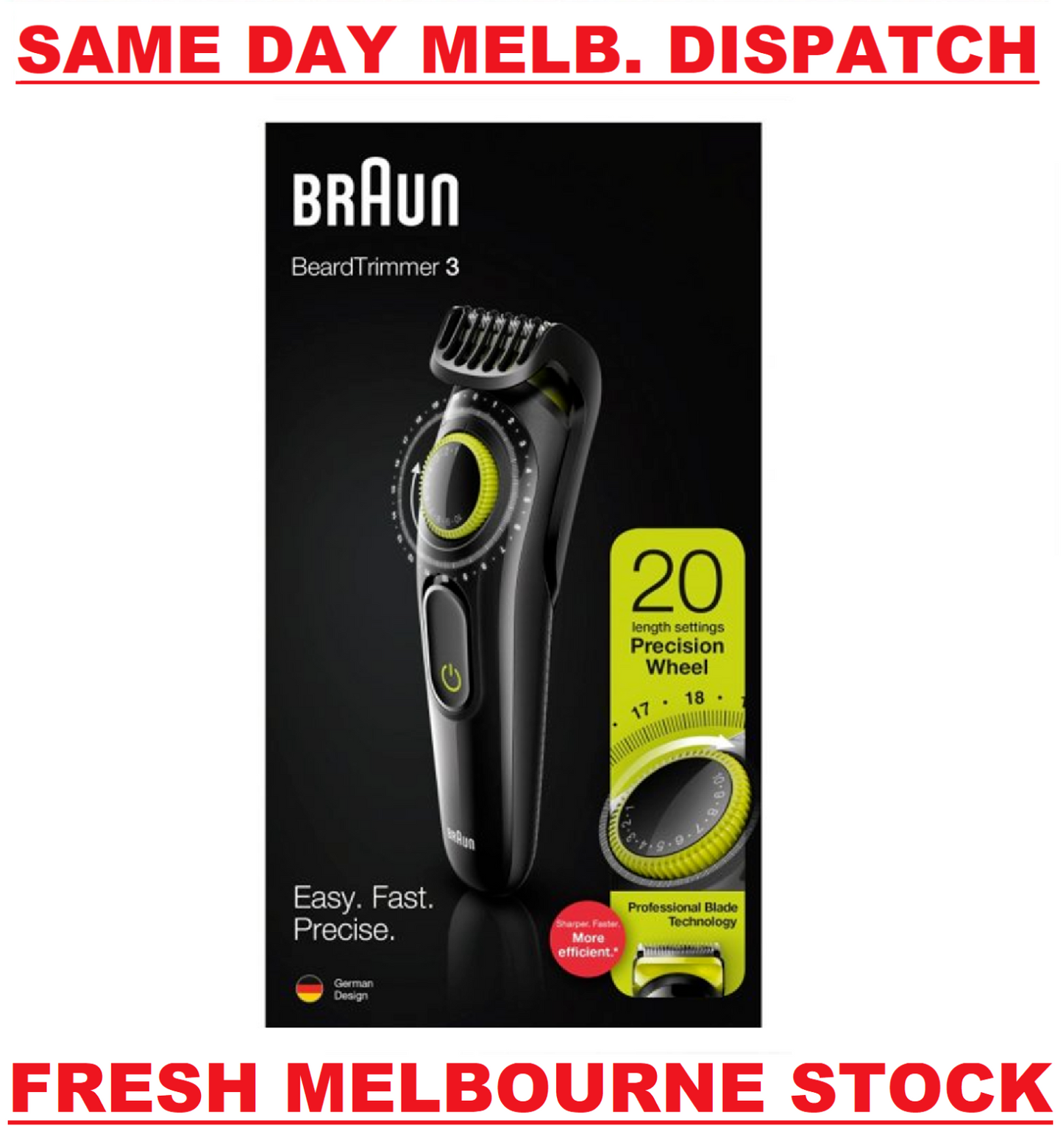 Braun Beard Trimmer 3 BT3221 Cordless Rechargeable Washable Hair Shaver Clipper