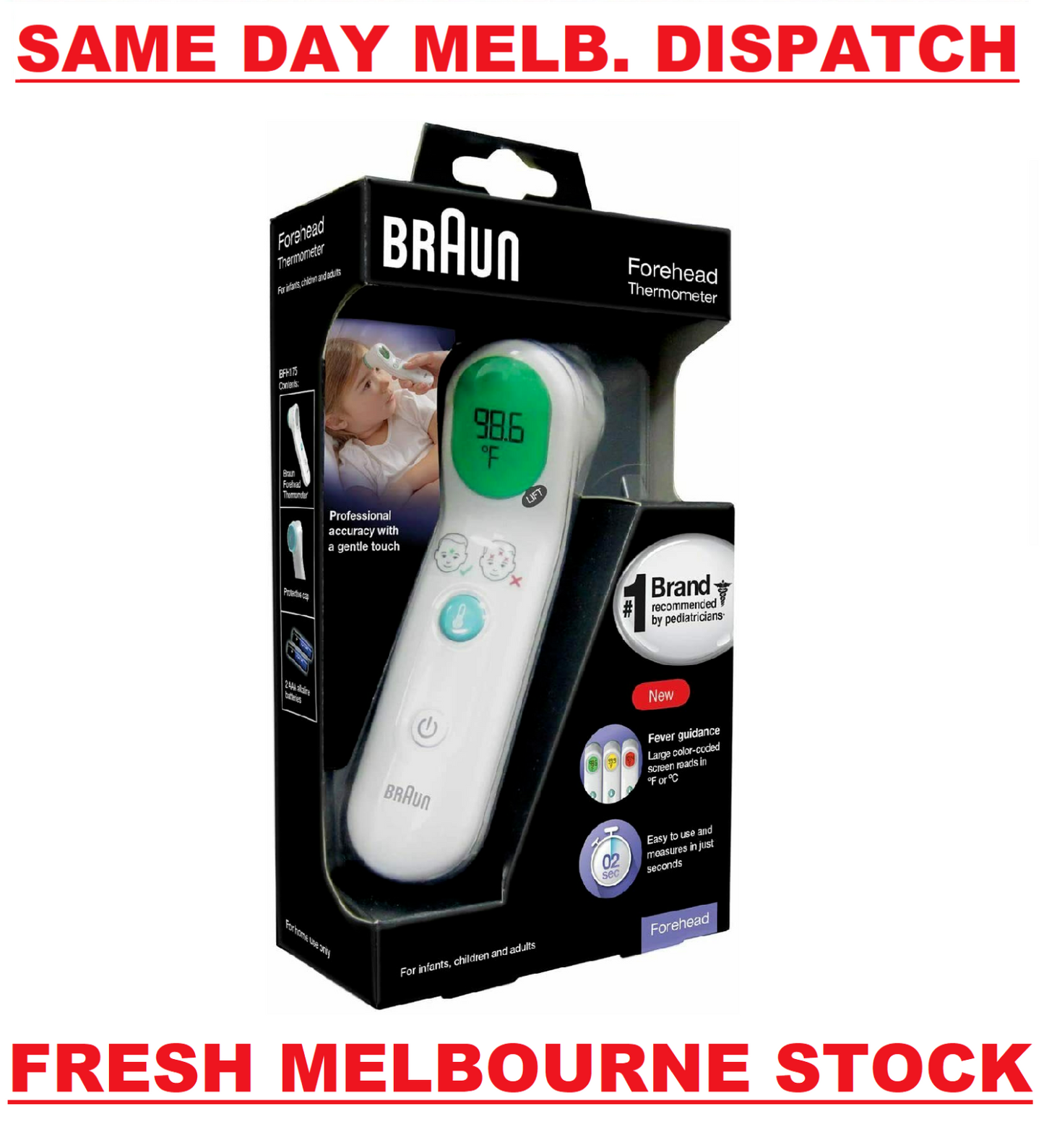 BRAUN Forehead Thermometer BFH175 Professional Accuracy Infants Children Adults