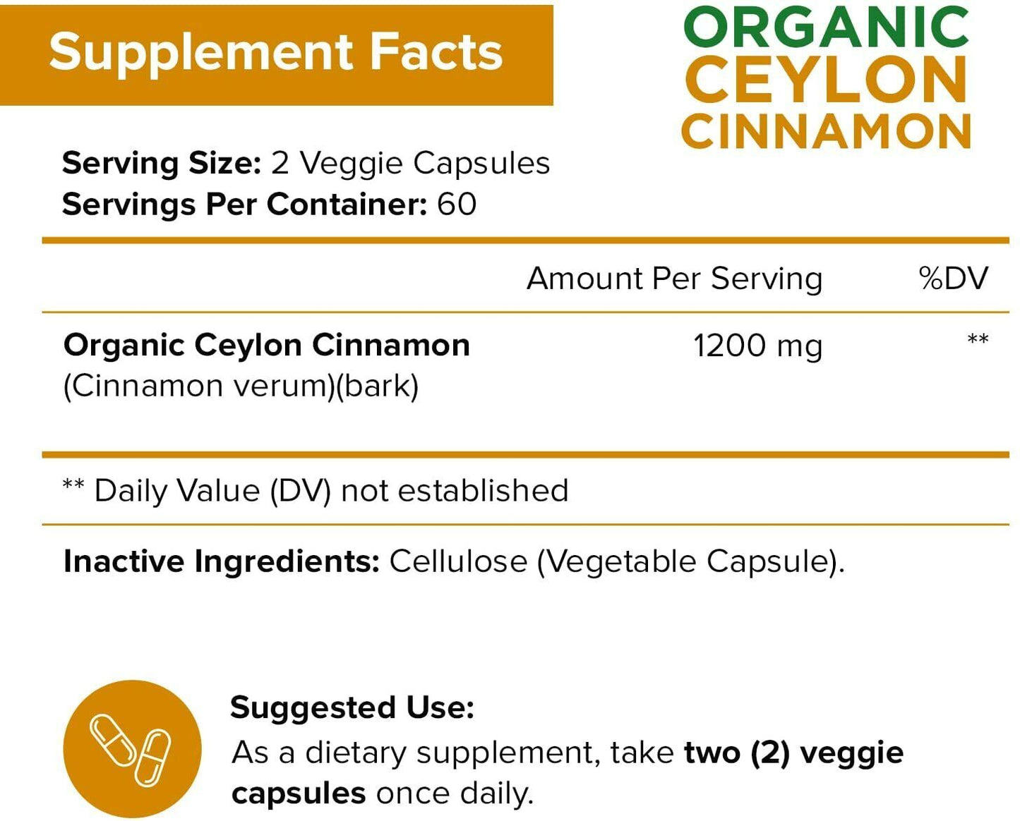 NutriFlair ORGANIC CEYLON CINNAMON 1200mg 120 Caps DOUBLE STRENGTH STRONG HEART