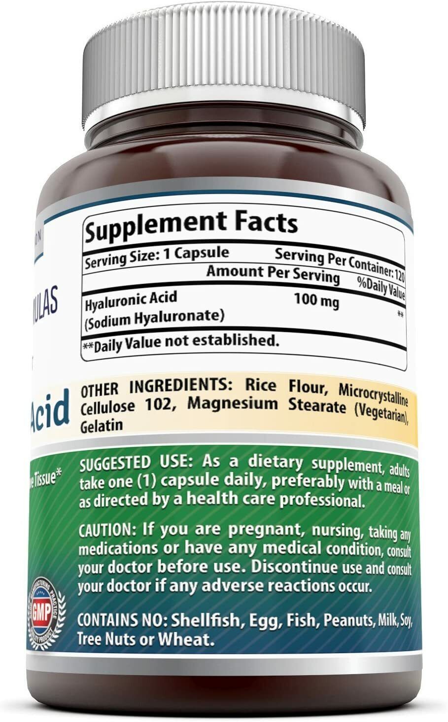 AMAZING FORMULAS HYALURONIC ACID 100mg Anti-Aging 120 Capsules FREE EXPRESS POST