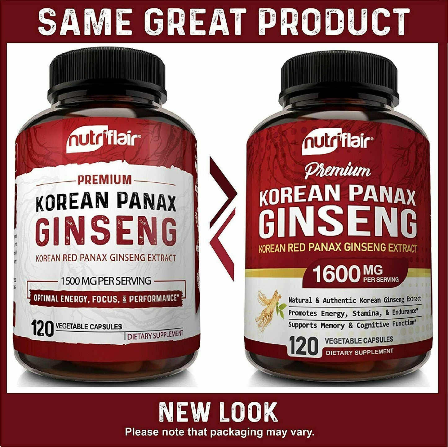 NUTRIFLAIR KOREAN RED PANAX GINSENG EXTRACT 1600mg Memory Anti Aging 120 Caps