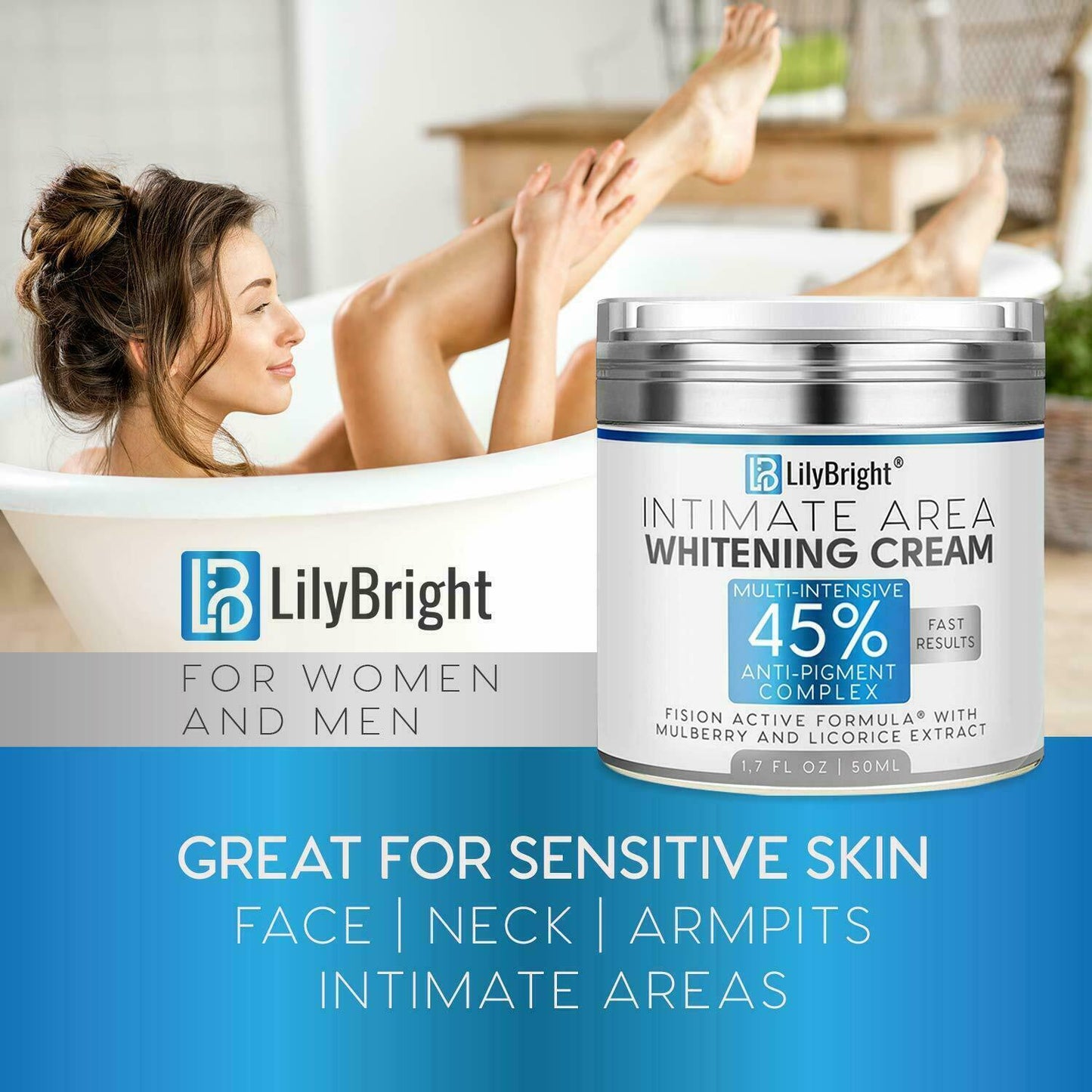 LilyBright Intimate Area Skin Whitening Cream Intensive 45% Treatment 50ml NEW