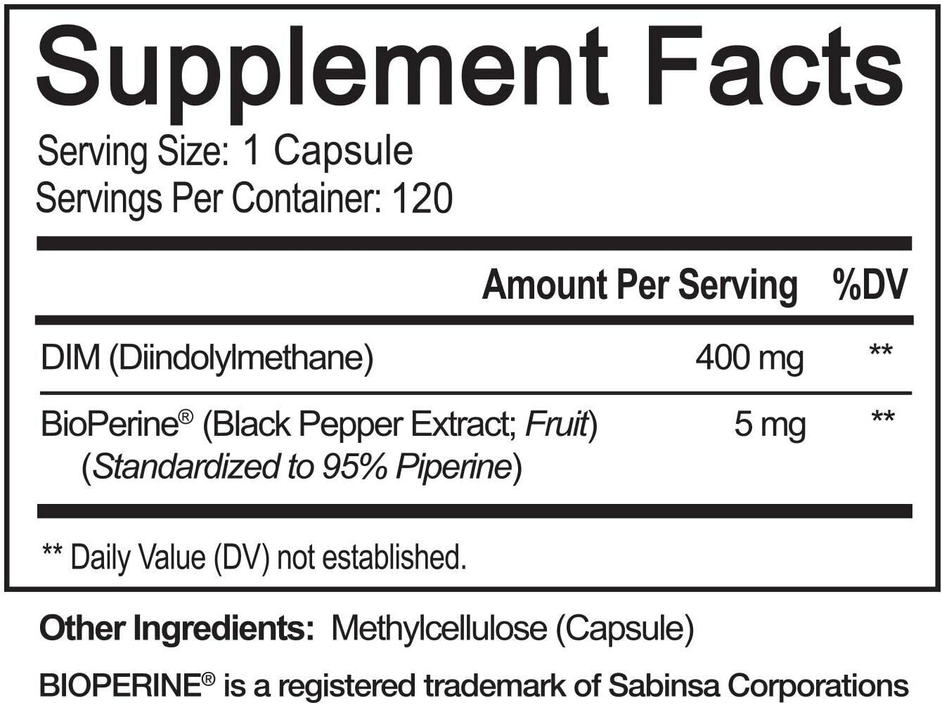 NUTRIFLAIR DIM DIINDOLYLMETHANE 400mg 120 Caps DOUBLE STRENGTH - FREE EXPRESS