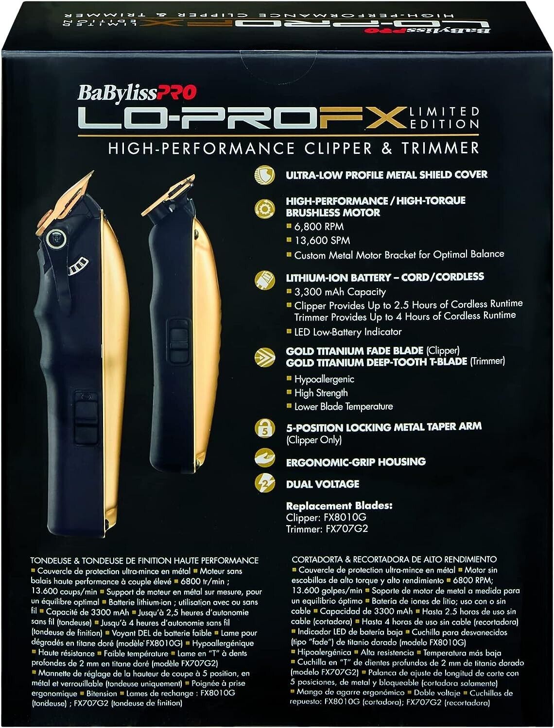 Babyliss Pro LO-PROFX LIMITED EDITION Low Profile Clipper & Trimmer Set - GOLD