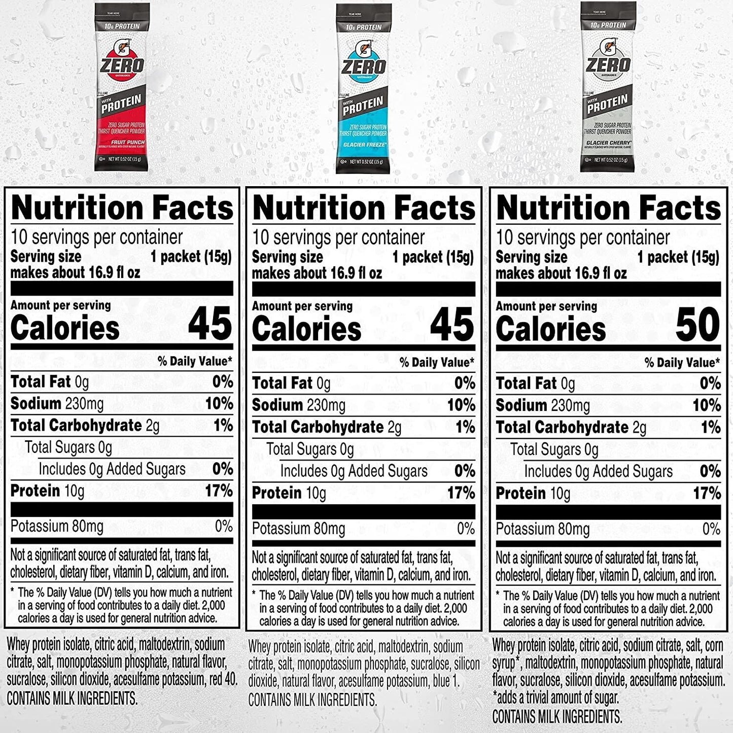 Gatorade Zero with Protein Sports Drink Powder -Fruit Punch, Cherry, Freeze 30pk