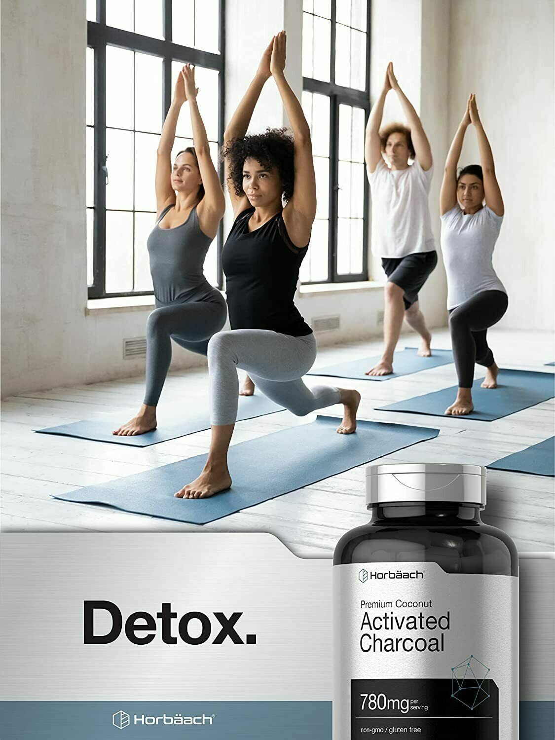 ACTIVATED CHARCOAL 780mg Horbaach HIGH DOSAGE Detox 180 Caps - FREE EXPRESS POST