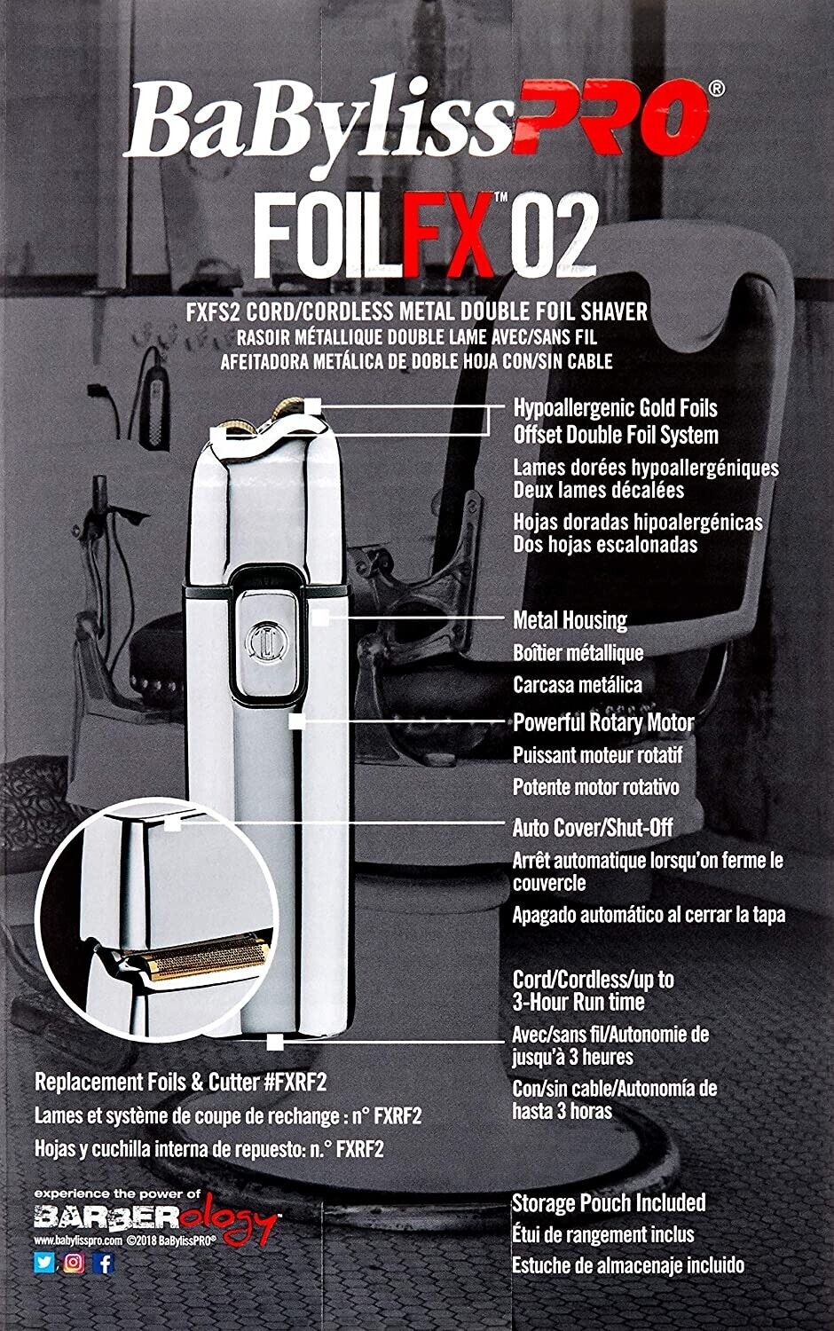 BabylissPRO FoilFX02 Metal Double Foil FX02 Hair Shaver Babyliss FXFS2 SILVER