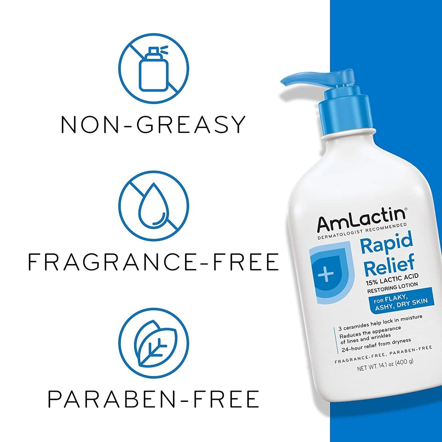 AmLactin Rapid Relief Restoring Lotion + Ceramides Alpha-Hydroxy Therapy 400 mL